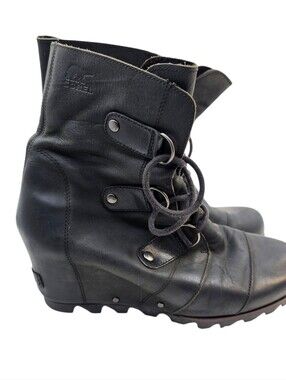SOREL Joan of Arctic Leather Wedge Boots Black Waterproof Women’s 10